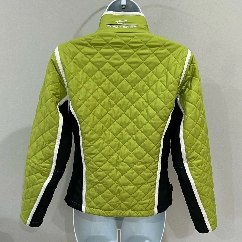 Obermeyer lime green white and black lightweight short insulated jacket size 4